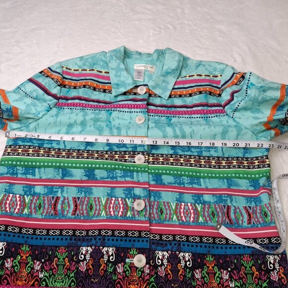 Coldwater Creek Multicolor Jacket Sz L Cotton Artsy Art-to-Wear Boho Aztec - Picture 9 of 13